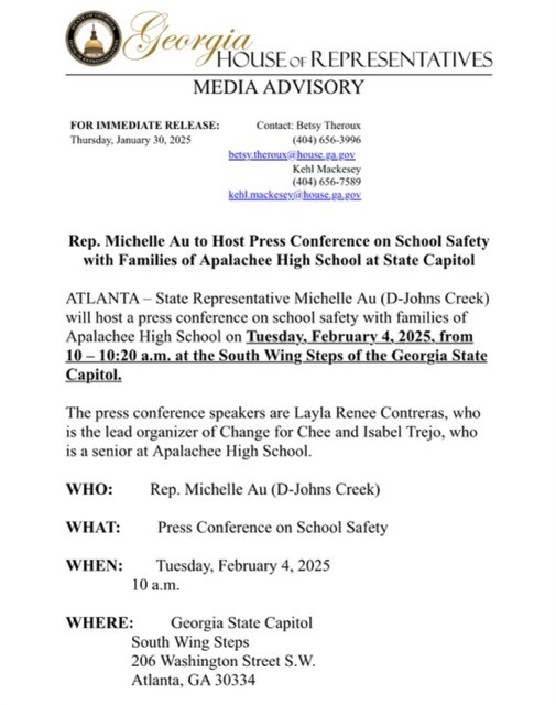 This Just In:  Representative Michelle Au to host Press Conference on School Safety