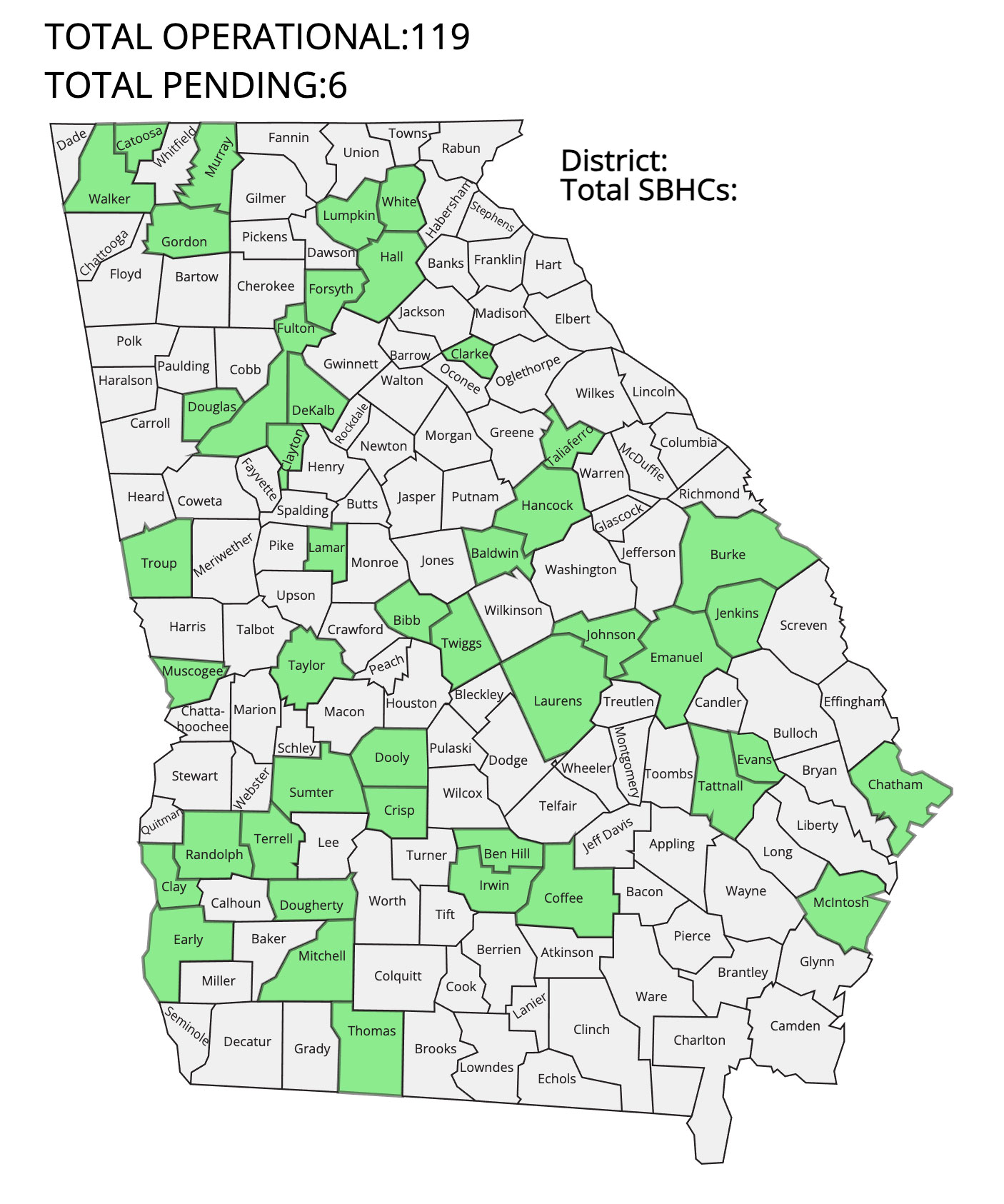 Map of School-Based Health Centers in GA