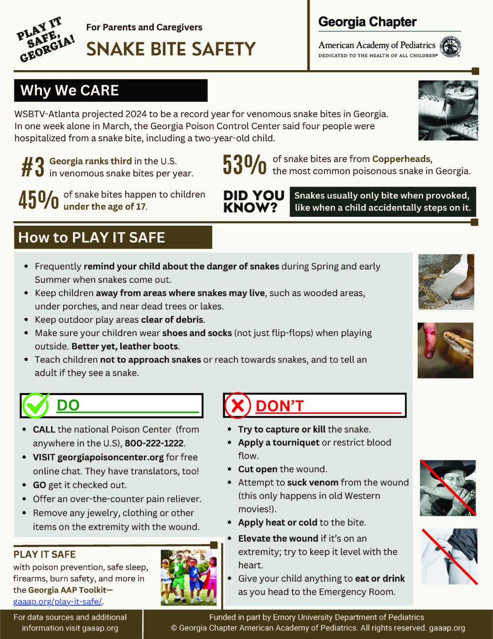 Snake Bite Prevention Parent/Caregiver Flyer